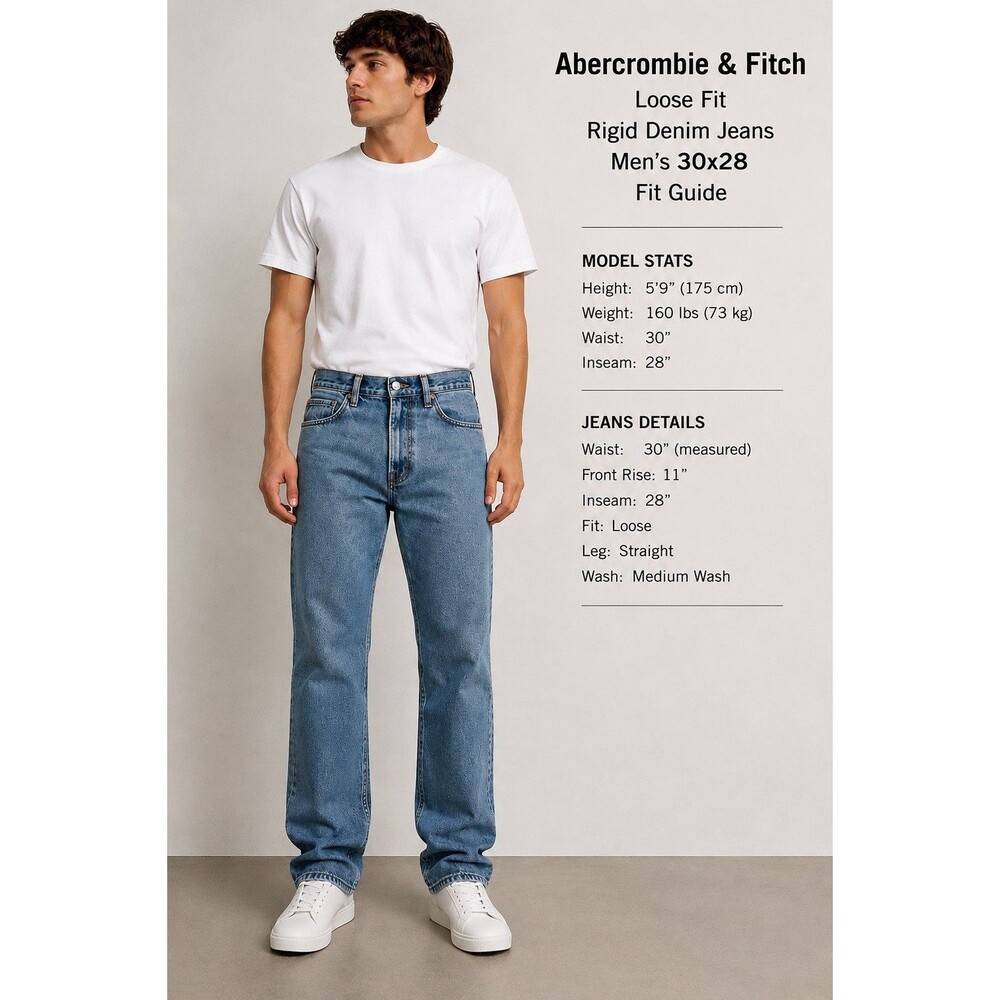Abercrombie Fitch Loose Jeans Mens 30x28 Light Wash Straight Leg Rigid Denim